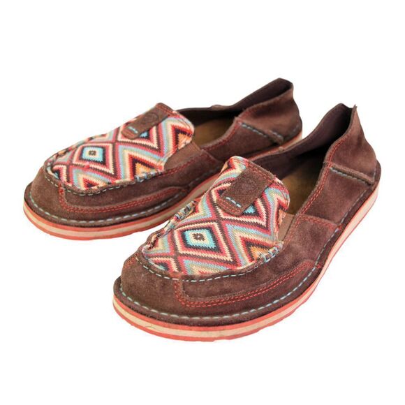 Ariat BROWN SUEDE MULTICOLOR TAPESTRY ROUND TOE COMFORT LOAFER FLATS SHOES 7.5 - Picture 2 of 11